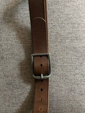 Frye Brown Leather Belt with Antique Silver Buckle
